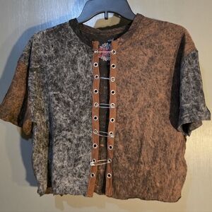 Stylish Brown and Gray Distress Crop Top